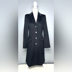 Loro Piana Wool Les Copains Coat Womens S 40 Navy Long Tailored Overcoat Italy